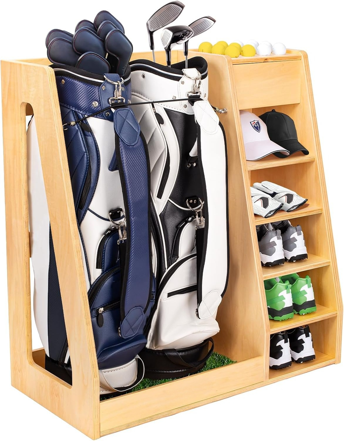 Golf Equipment Garage Organizer - Premium Birch Plywood Golf Bag Storage