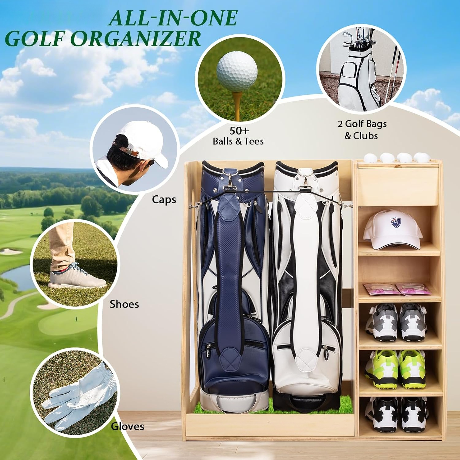Premium Birch Plywood Golf Bag - Golf Equipment Garage Organizer 评论和价格