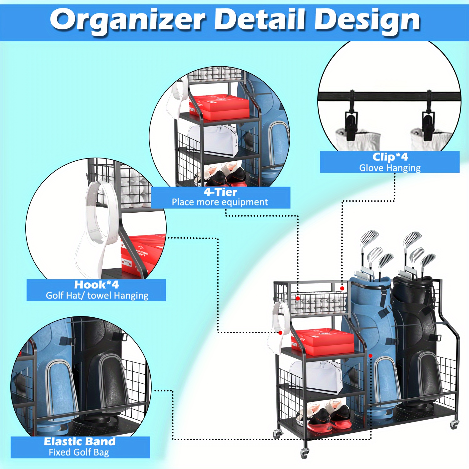 Golf Storage Rack Golf Bag Org - Golf Equipment Garage Organizer 评论和价格